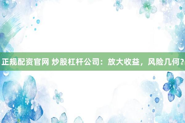 正规配资官网 炒股杠杆公司：放大收益，风险几何？