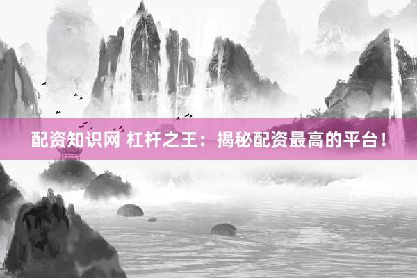 配资知识网 杠杆之王：揭秘配资最高的平台！