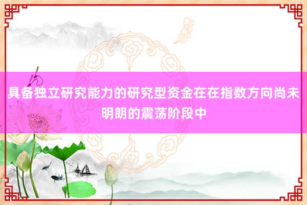 具备独立研究能力的研究型资金在在指数方向尚未明朗的震荡阶段中
