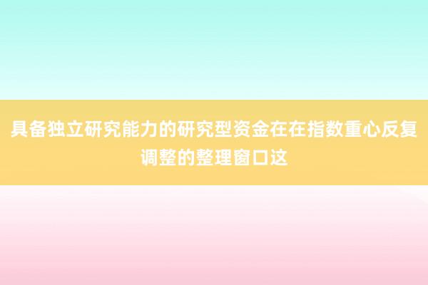 具备独立研究能力的研究型资金在在指数重心反复调整的整理窗口这